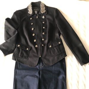 INC military style black blazer